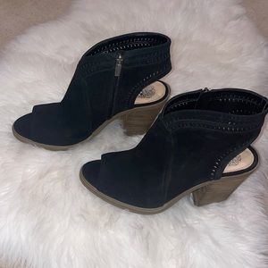 Vince Camuto Black Suede Open-Toe Cutout Booties